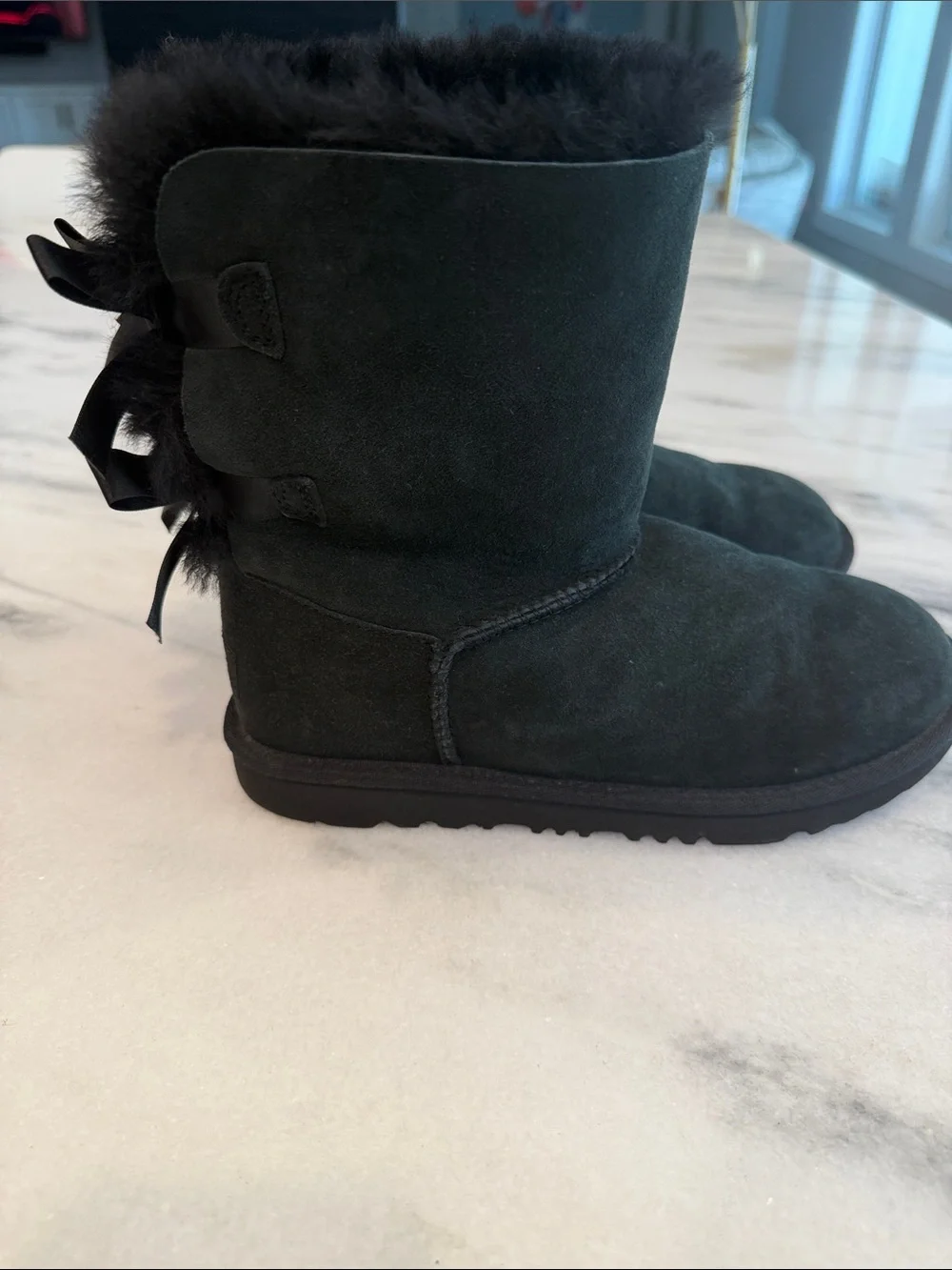 UGG Kids Black Suede Fleece-Lined Rain & Snow Boots